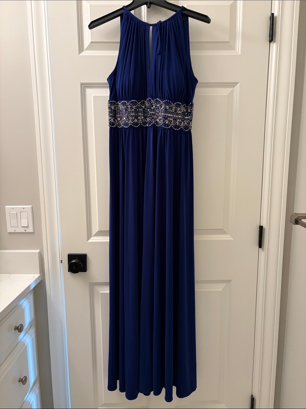 R&M Richards Royal Blue Sleeveless Gathered Bodice Dress